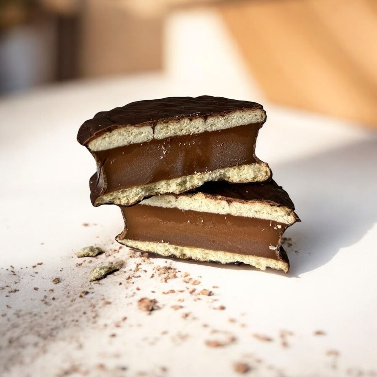 Galleta Cookie Power partida a la mitad: arequipe de búfala y chocolate de cacao venezolano